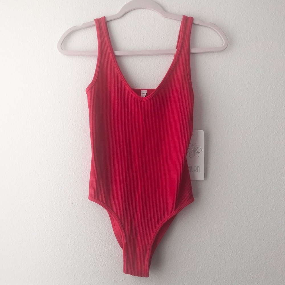 Aura red ribbed bodysuit
